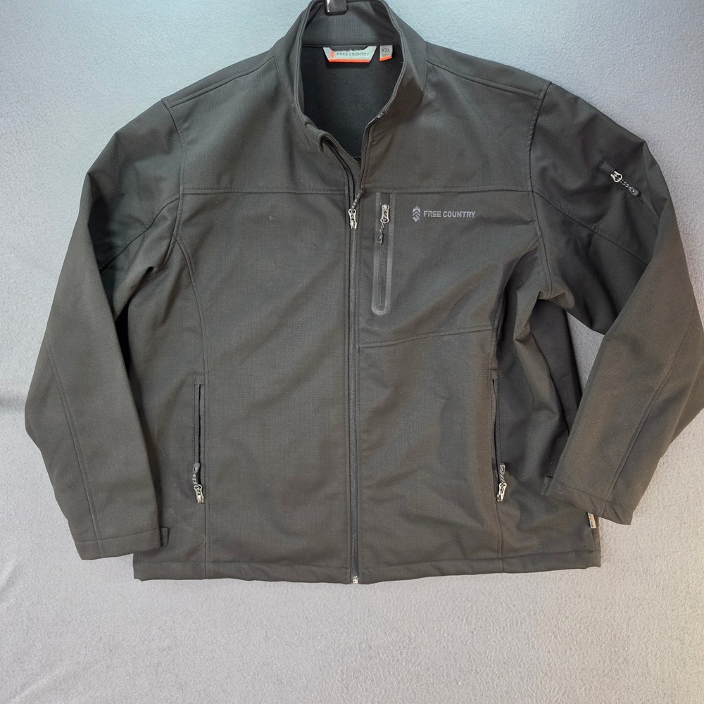 Free Country Mens XXL Black Softshell Full Zip Outdoor Jacket Pockets RN82608